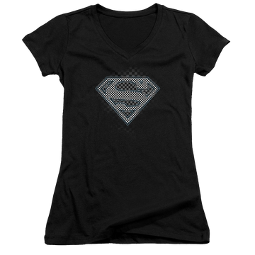 Superman Checkerboard - Juniors V-Neck T-Shirt Juniors V-Neck T-Shirt Superman   