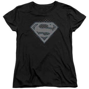 Black women's t-shirt with Superman Checkerboard graphic