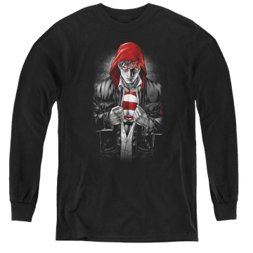 Black youth long sleeve t-shirt with Superman Earth One graphic