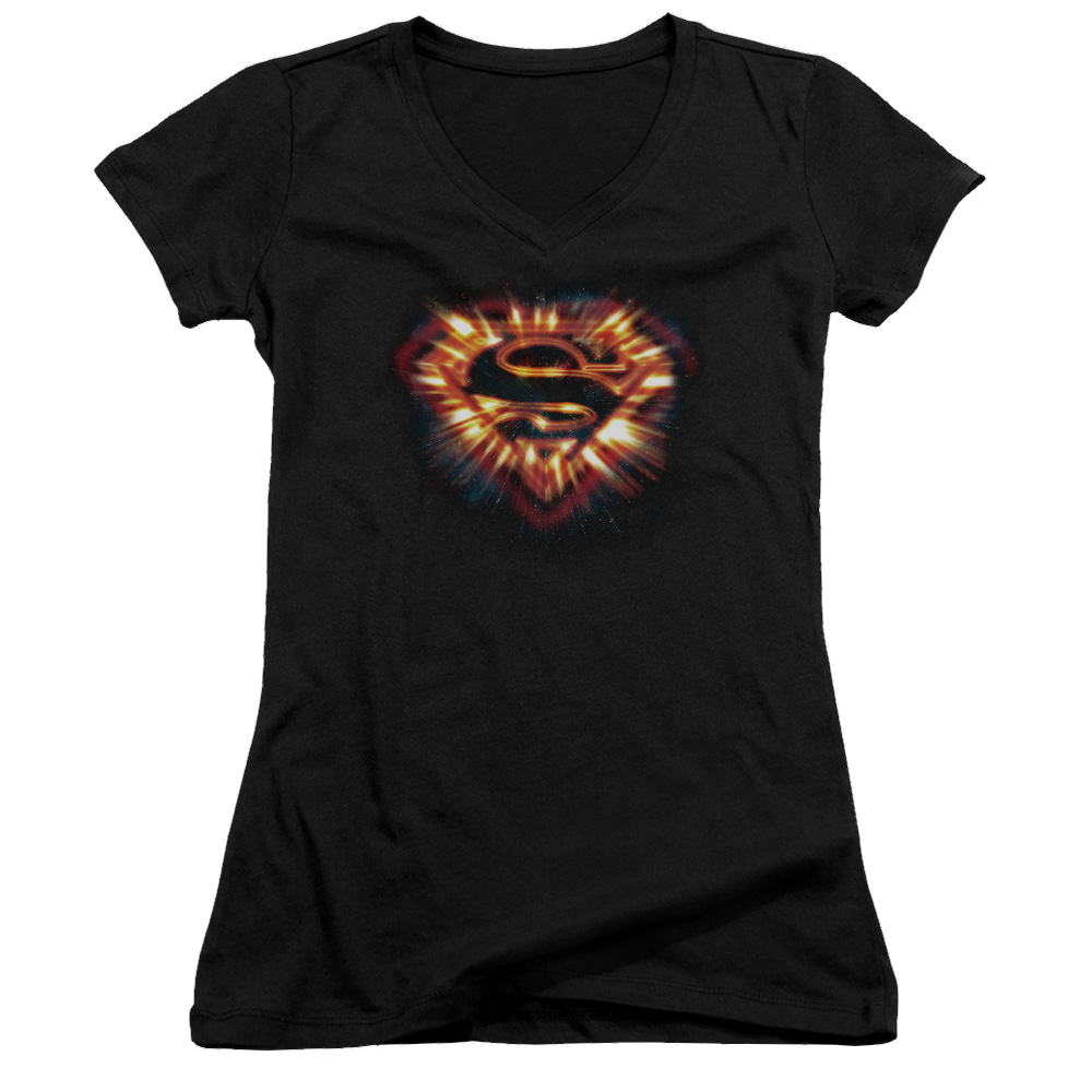 Superman Space Burst Shield - Juniors V-Neck T-Shirt Juniors V-Neck T-Shirt Superman   