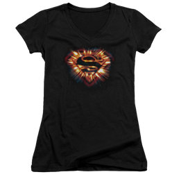 Superman Space Burst Shield - Juniors V-Neck T-Shirt Juniors V-Neck T-Shirt Superman   