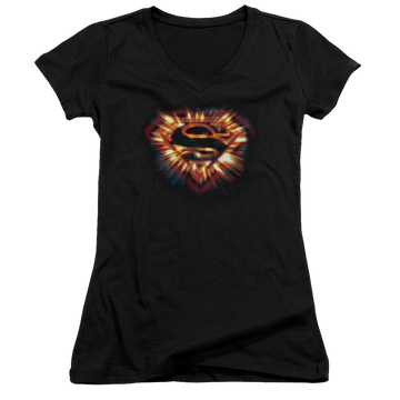 Superman Space Burst Shield - Juniors V-Neck T-Shirt Juniors V-Neck T-Shirt Superman   