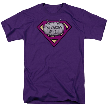Purple men's regular fit t-shirt with Superman Bizzaro # 1 Rock graphic