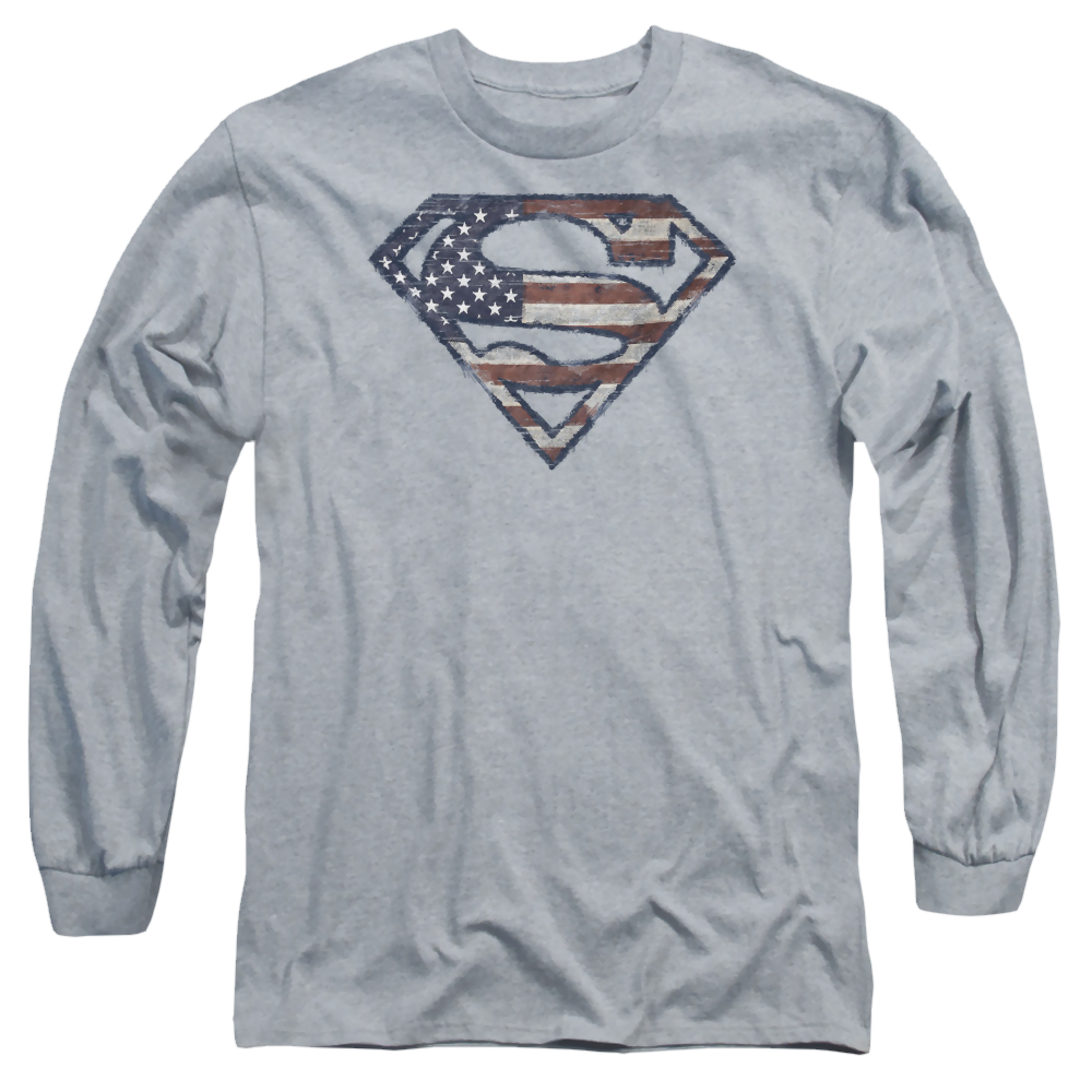 Superman Wartorn Flag - Men's Long Sleeve T-Shirt Men's Long Sleeve T-Shirt Superman   