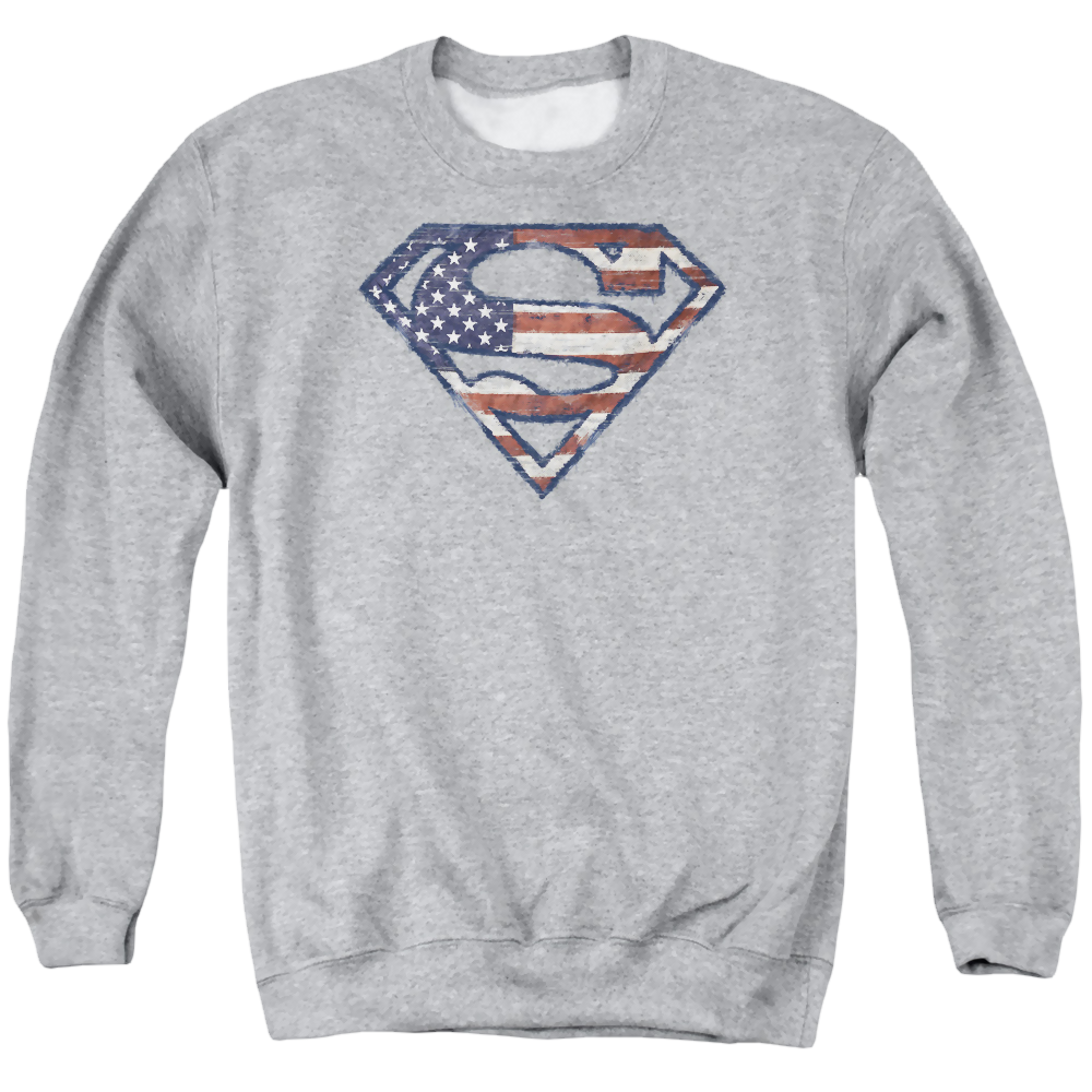 Superman Wartorn Flag - Men's Crewneck Sweatshirt Men's Crewneck Sweatshirt Superman   