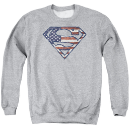 Superman Wartorn Flag - Men's Crewneck Sweatshirt Men's Crewneck Sweatshirt Superman   