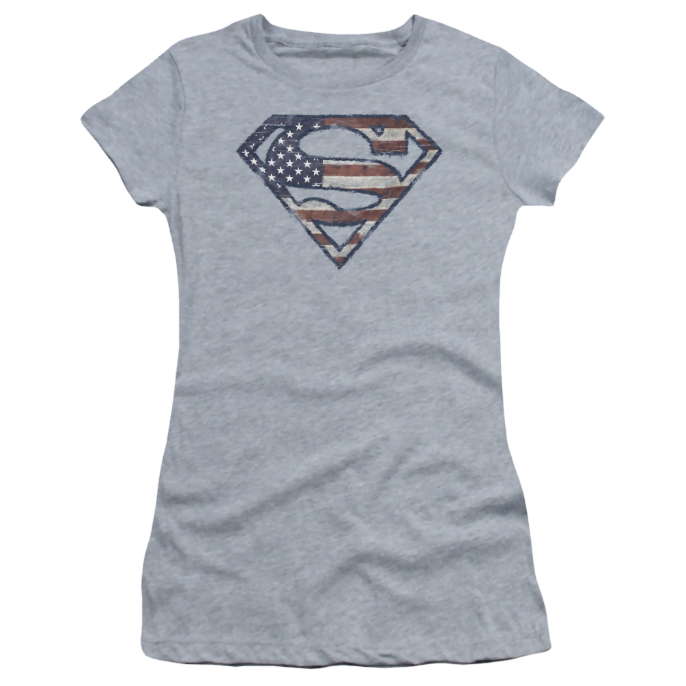Superman Wartorn Flag - Juniors T-Shirt Juniors T-Shirt Superman   