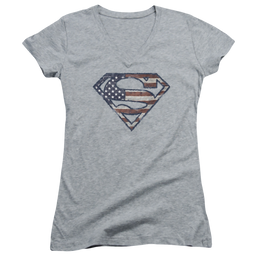 Superman Wartorn Flag - Juniors V-Neck T-Shirt Juniors V-Neck T-Shirt Superman   