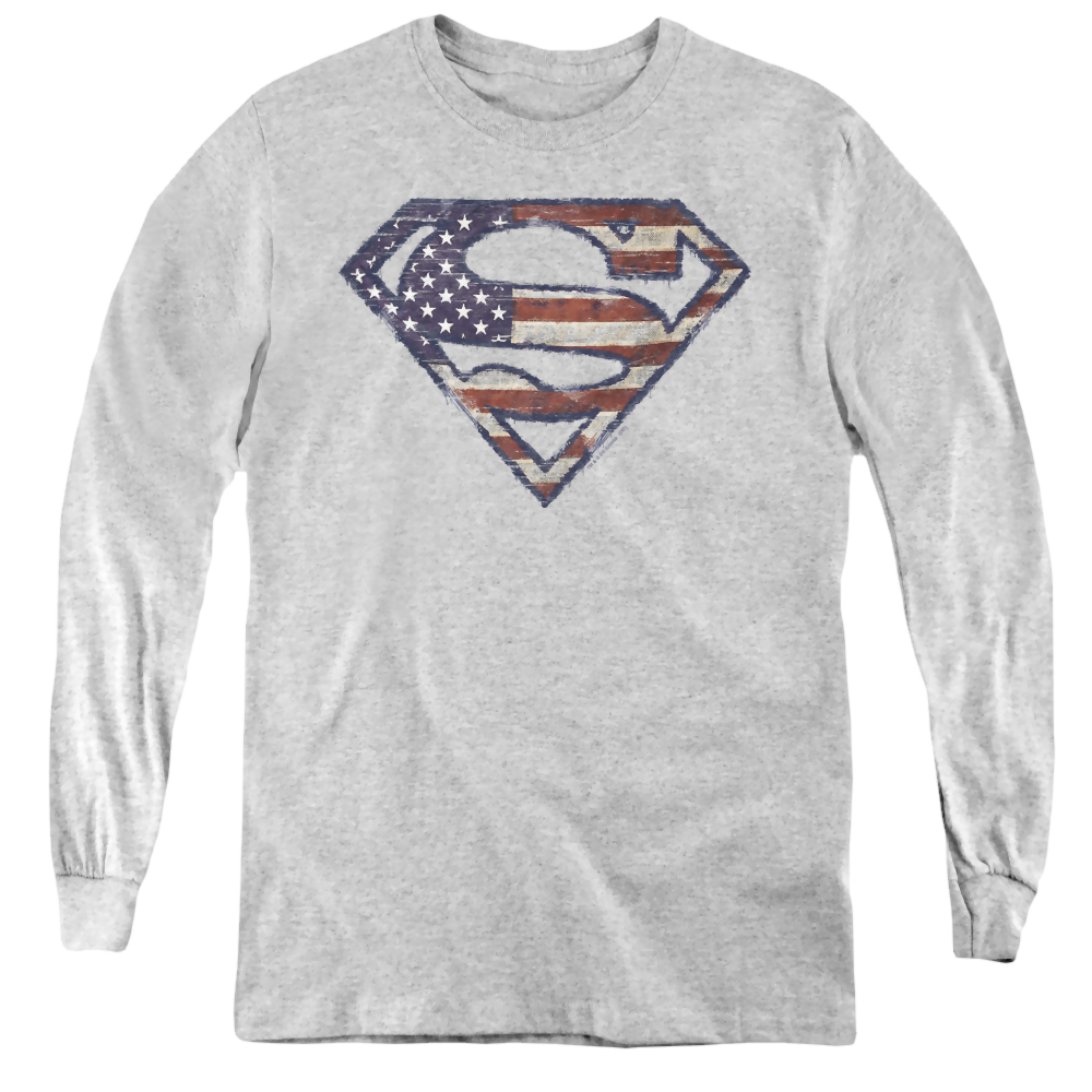 Superman Wartorn Flag - Youth Long Sleeve T-Shirt Youth Long Sleeve T-Shirt Superman   