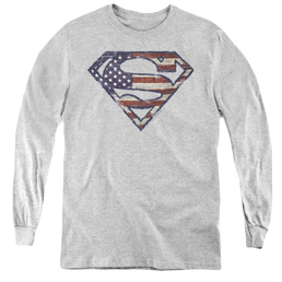 Superman Wartorn Flag - Youth Long Sleeve T-Shirt Youth Long Sleeve T-Shirt Superman   