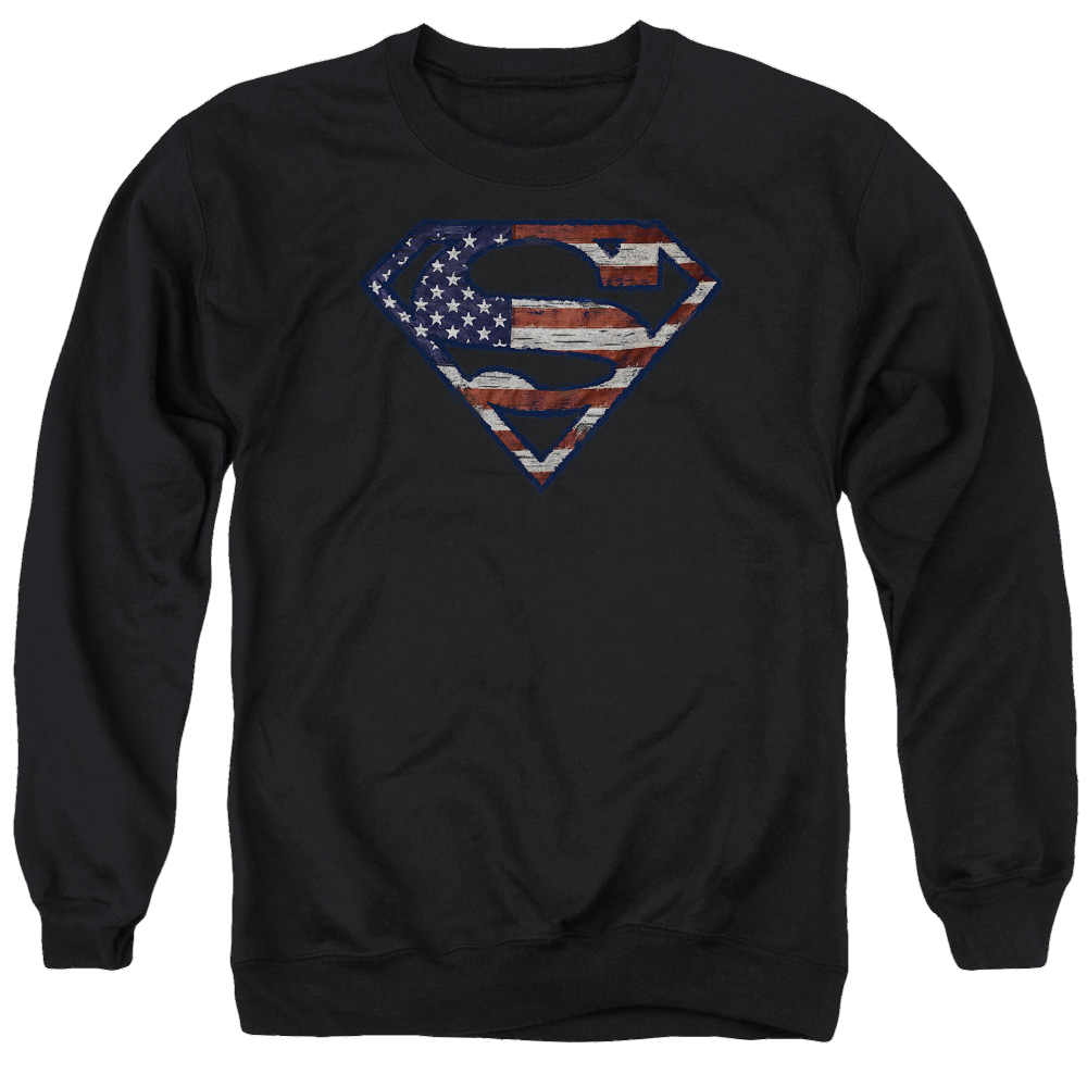 Superman Wartorn Flag - Men's Crewneck Sweatshirt Men's Crewneck Sweatshirt Superman   