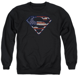 Superman Wartorn Flag - Men's Crewneck Sweatshirt Men's Crewneck Sweatshirt Superman   