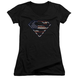 Superman Wartorn Flag - Juniors V-Neck T-Shirt Juniors V-Neck T-Shirt Superman   