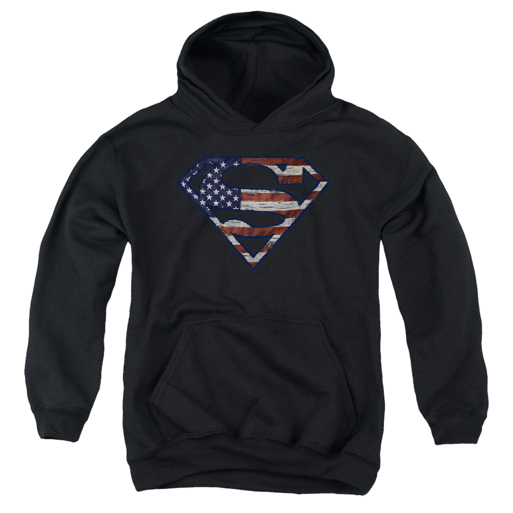 Superman Wartorn Flag - Youth Hoodie Youth Hoodie (Ages 8-12) Superman   