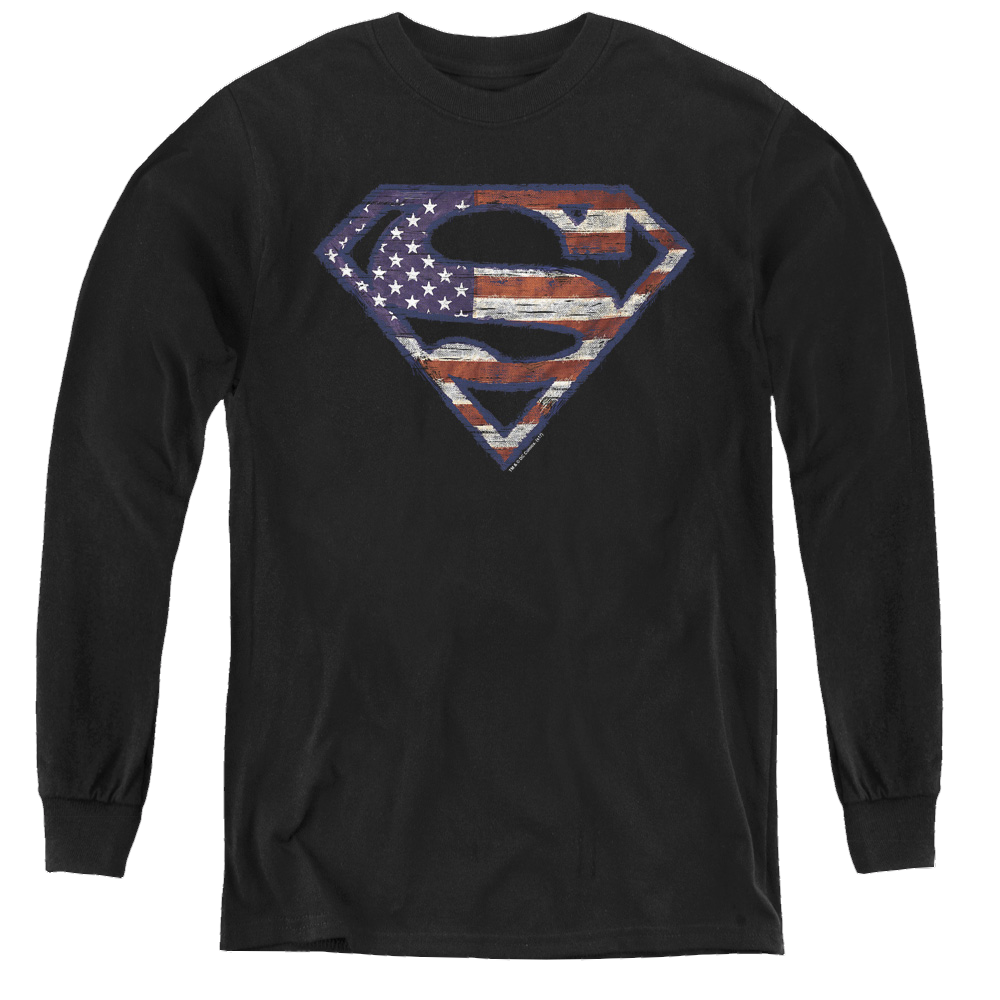 Superman Wartorn Flag - Youth Long Sleeve T-Shirt Youth Long Sleeve T-Shirt Superman   