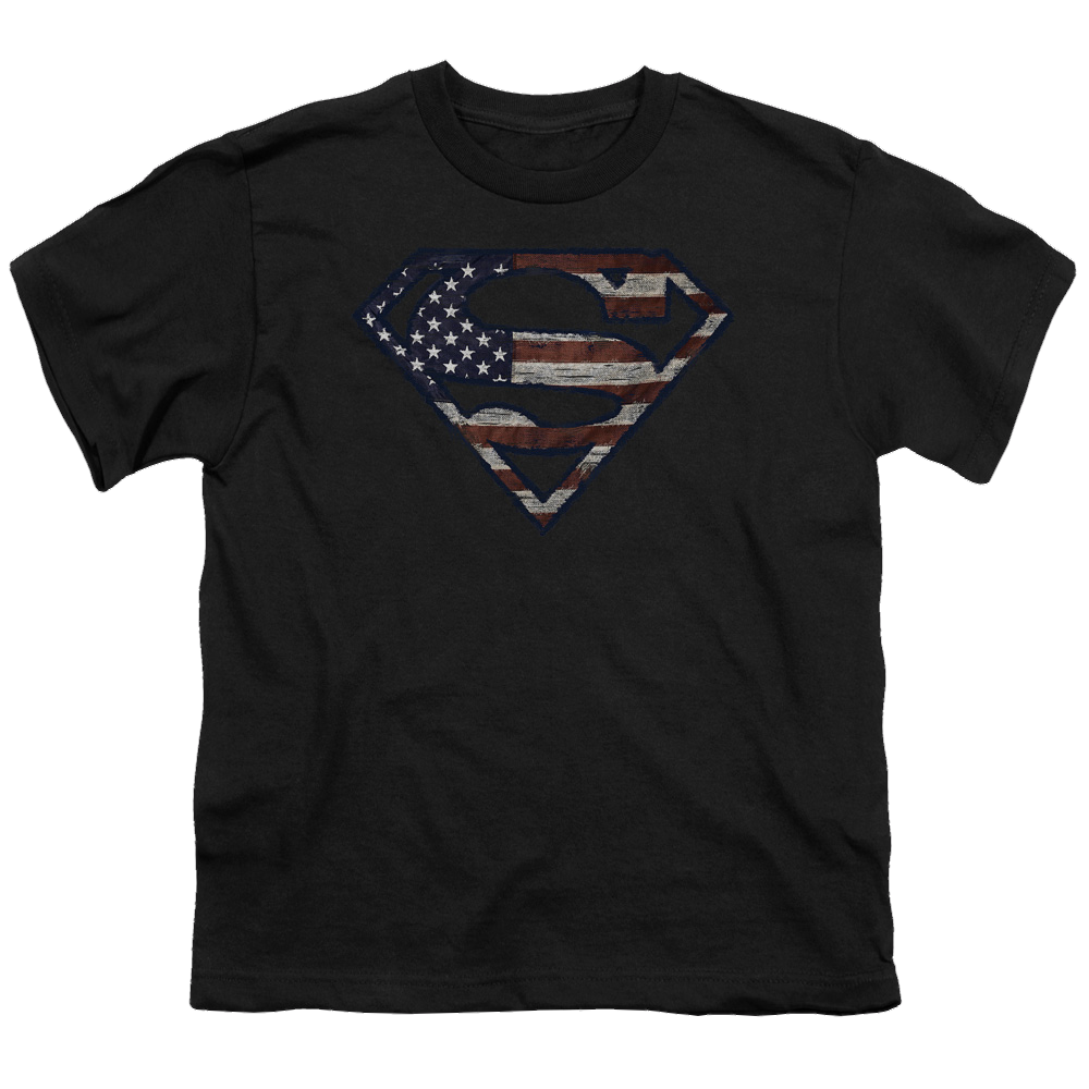 Superman Wartorn Flag - Youth T-Shirt Youth T-Shirt (Ages 8-12) Superman   