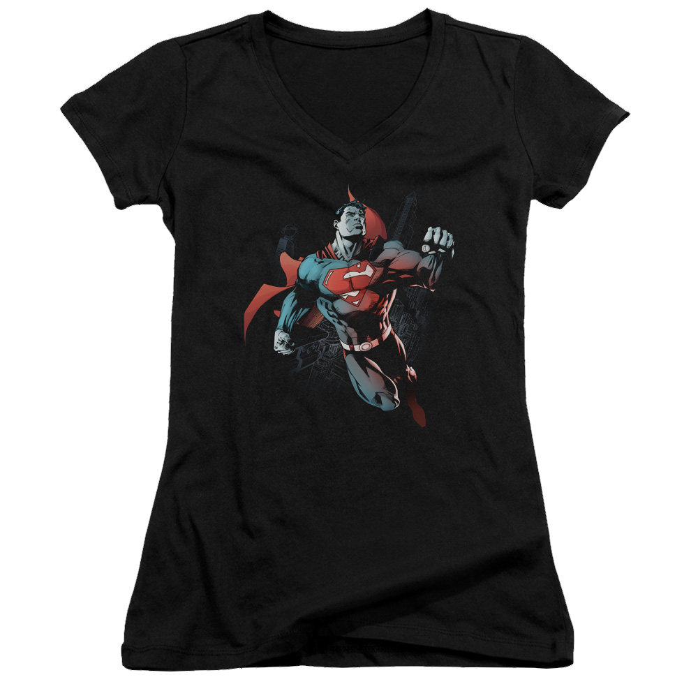 Superman Up In The Sky - Juniors V-Neck T-Shirt Juniors V-Neck T-Shirt Superman   