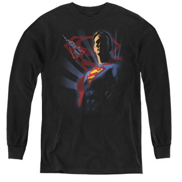 Black youth long sleeve t-shirt with Superman Super Deco graphic