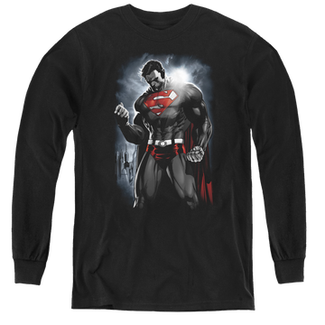 Black youth long sleeve t-shirt with Superman Light Of The Sun graphic