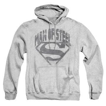 Athletic heather pullover hoodie with Superman Man Of Steel Shield graphic