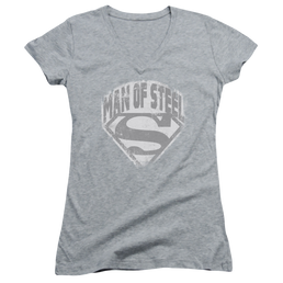 Superman Man Of Steel Shield - Juniors V-Neck T-Shirt Juniors V-Neck T-Shirt Superman   