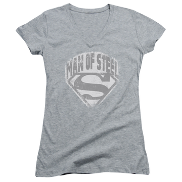 Superman Man Of Steel Shield - Juniors V-Neck T-Shirt Juniors V-Neck T-Shirt Superman   