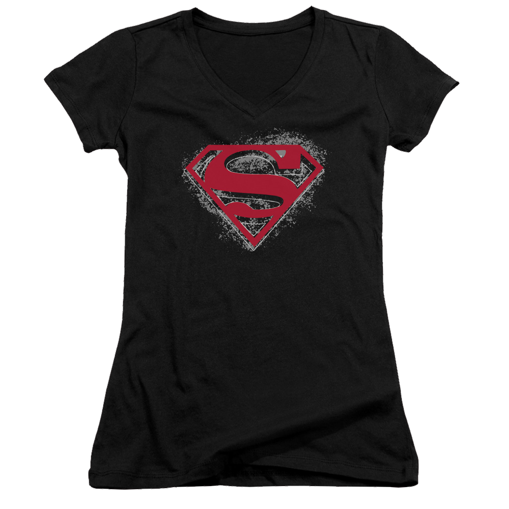 Superman Hardcore Noir Shield - Juniors V-Neck T-Shirt Juniors V-Neck T-Shirt Superman   