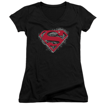 Superman Hardcore Noir Shield - Juniors V-Neck T-Shirt Juniors V-Neck T-Shirt Superman   