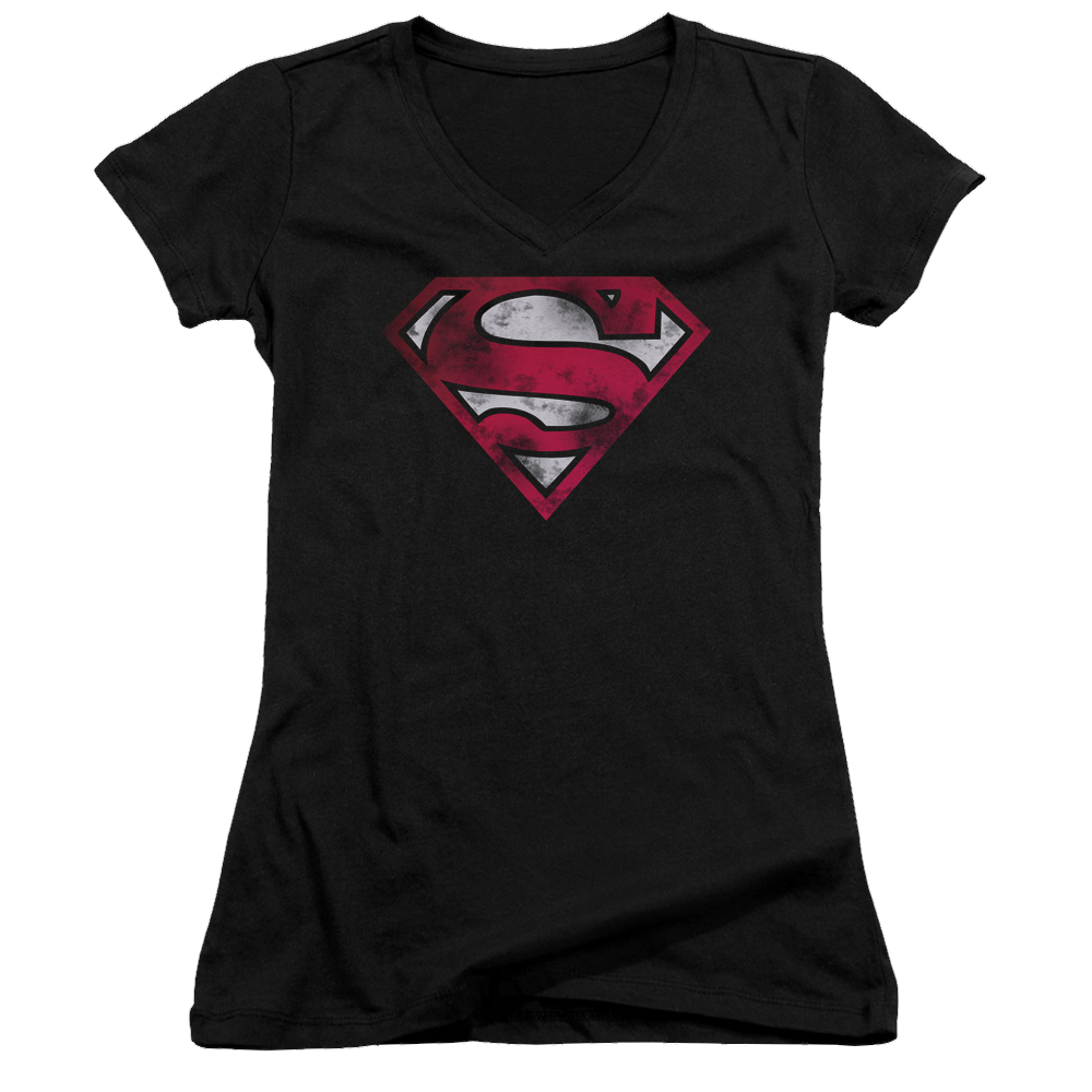 Superman War Torn Shield - Juniors V-Neck T-Shirt Juniors V-Neck T-Shirt Superman   