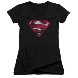 Superman War Torn Shield - Juniors V-Neck T-Shirt Juniors V-Neck T-Shirt Superman   