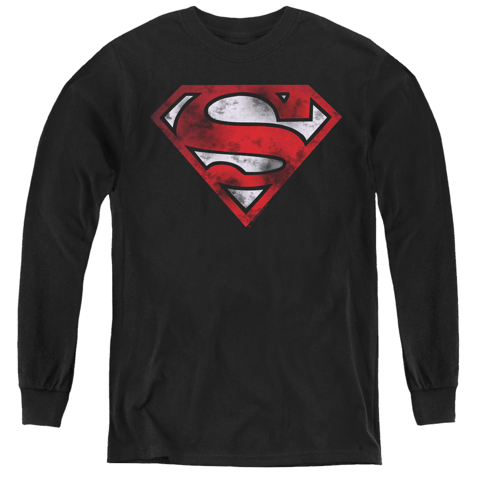 Superman War Torn Shield - Youth Long Sleeve T-Shirt Youth Long Sleeve T-Shirt Superman   