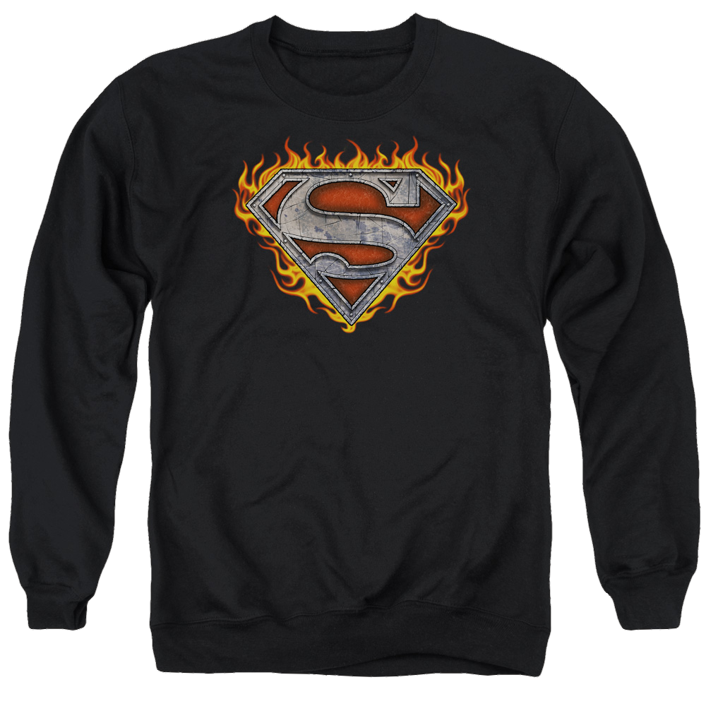 Superman Iron Fire Shield - Men's Crewneck Sweatshirt Men's Crewneck Sweatshirt Superman   