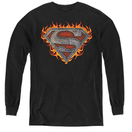 Superman Iron Fire Shield - Youth Long Sleeve T-Shirt Youth Long Sleeve T-Shirt Superman   