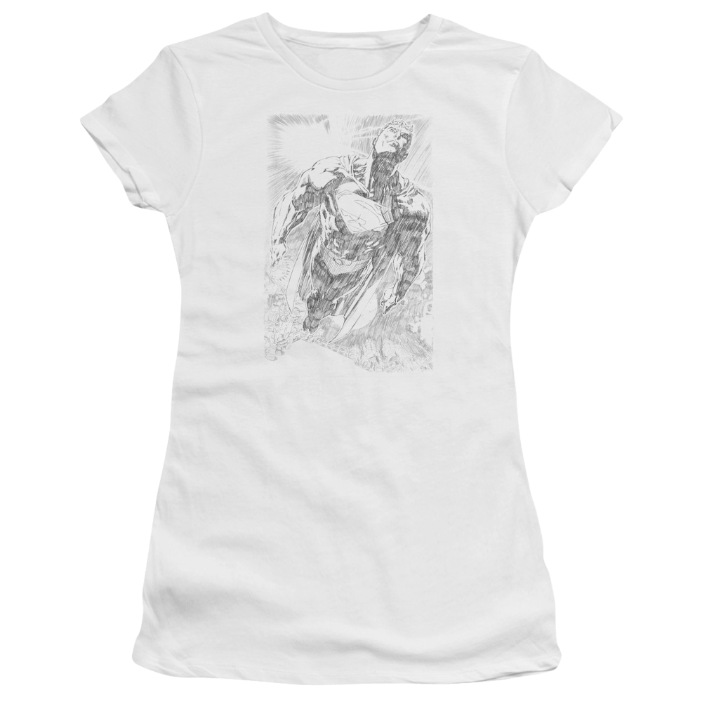 Superman Exploding Space Sketch - Juniors T-Shirt Juniors T-Shirt Superman   