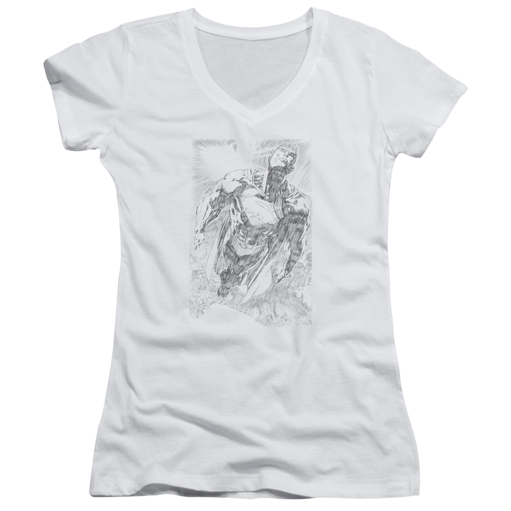 Superman Exploding Space Sketch - Juniors V-Neck T-Shirt Juniors V-Neck T-Shirt Superman   