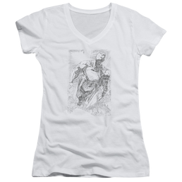 Superman Exploding Space Sketch - Juniors V-Neck T-Shirt Juniors V-Neck T-Shirt Superman   