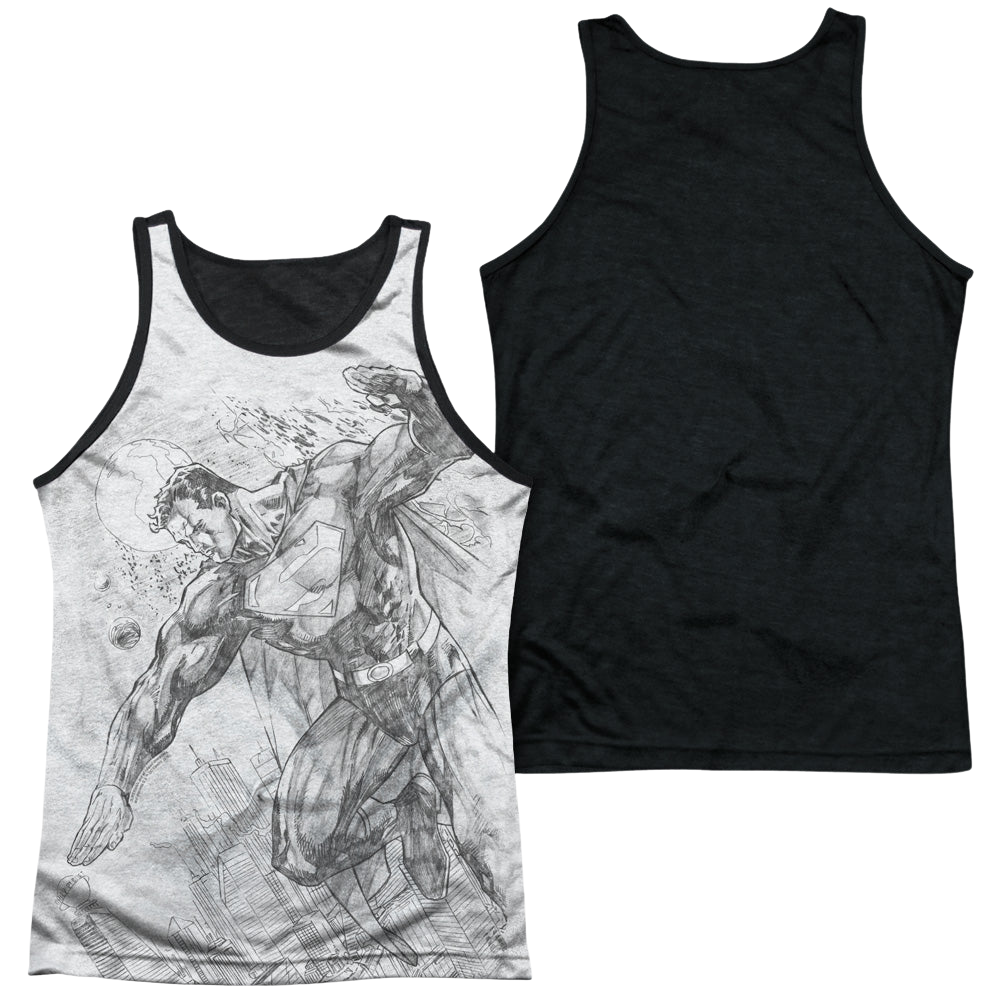 Superman Pencil City To Space - Men's Black Back Tank Top Men's Black Back Tank Superman   
