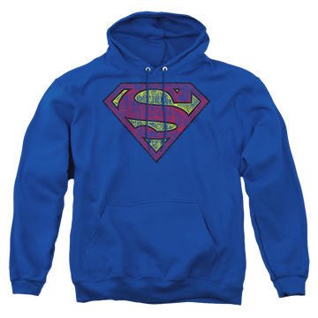 Royal pullover hoodie with Superman Tattered Shield graphic