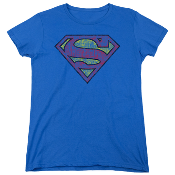 Royal women's t-shirt with Superman Tattered Shield graphic