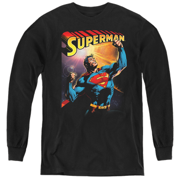 Black youth long sleeve t-shirt with Superman Victory graphic