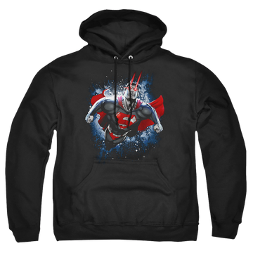 Black pullover hoodie with Superman Stardust graphic