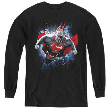 Black youth long sleeve t-shirt with Superman Stardust graphic