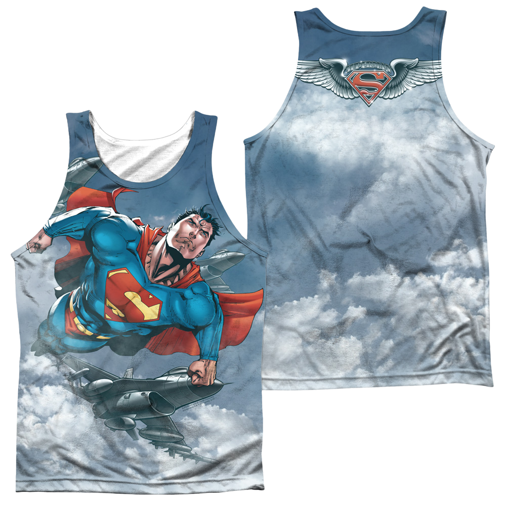 Superman In Formation (Front/Back Print) - Men's All Over Print Tank Top Men's All Over Print Tank Superman   