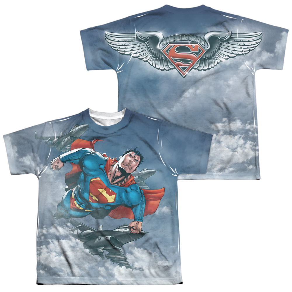 Superman In Formation (Front/Back Print) - Youth All-Over Print T-Shirt Youth All-Over Print T-Shirt (Ages 8-12) Superman   