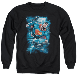 Superman Stormy Flight - Men's Crewneck Sweatshirt Men's Crewneck Sweatshirt Superman   
