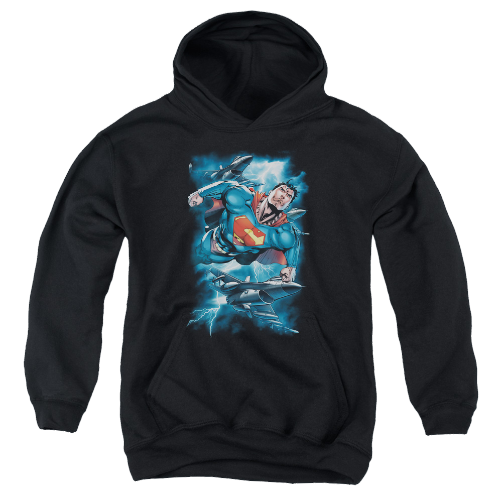 Superman Stormy Flight - Youth Hoodie Youth Hoodie (Ages 8-12) Superman   
