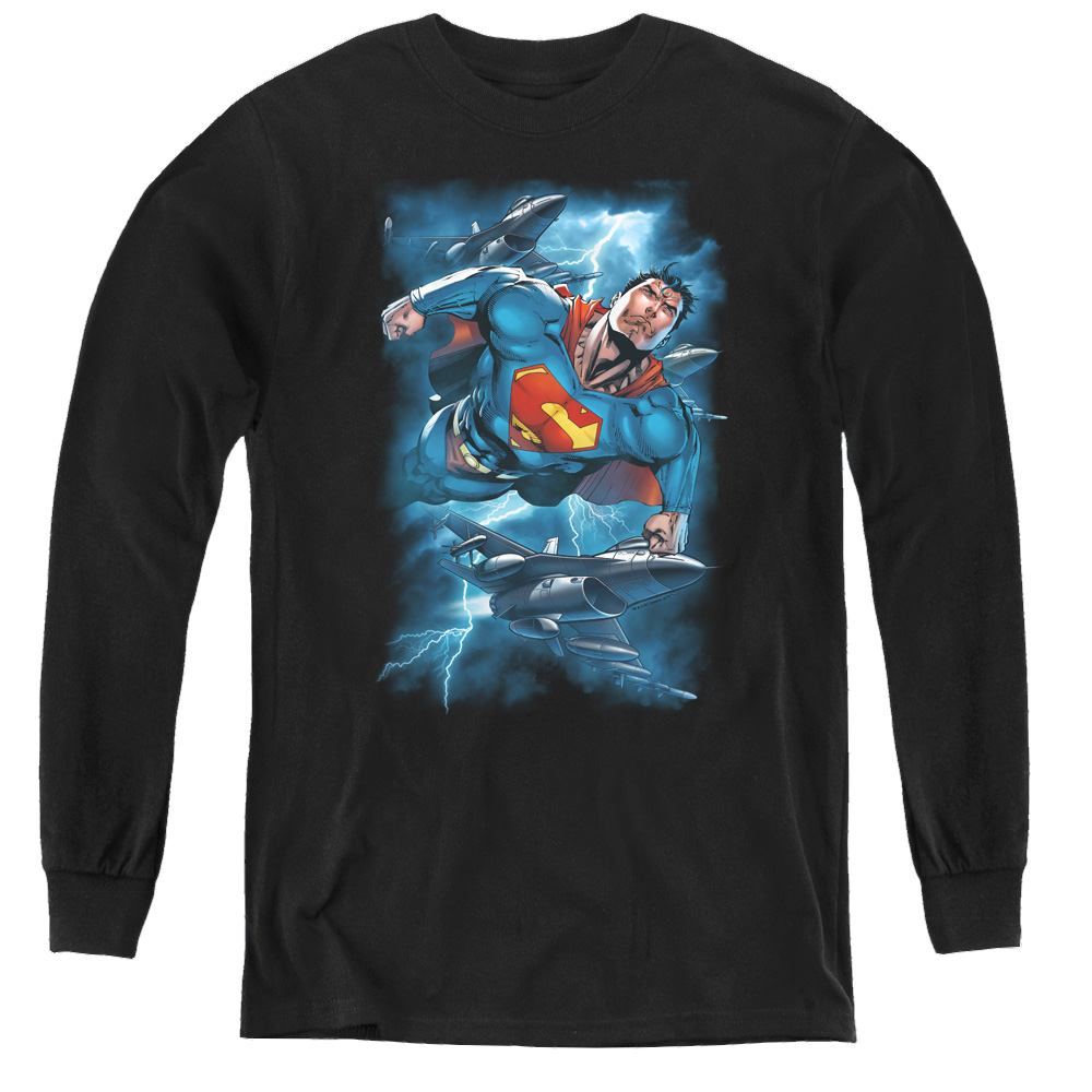 Superman Stormy Flight - Youth Long Sleeve T-Shirt Youth Long Sleeve T-Shirt Superman   