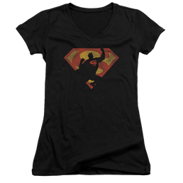 Superman S Shield Knockout - Juniors V-Neck T-Shirt Juniors V-Neck T-Shirt Superman   