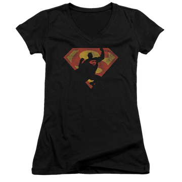 Superman S Shield Knockout - Juniors V-Neck T-Shirt Juniors V-Neck T-Shirt Superman   