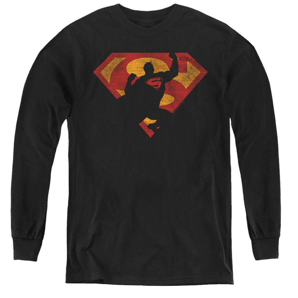 Superman S Shield Knockout - Youth Long Sleeve T-Shirt Youth Long Sleeve T-Shirt Superman   